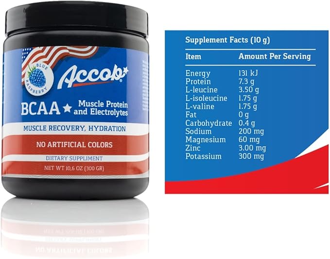 BCAA Powder Blue Raspberry-Pre or Post Workout,Muscle Recovery Drink with Amino Acids + Electrolytes,7,2g BCCAs for Men and Women-30 Servings +10g of Collagen Peptides