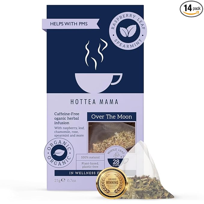 HOTTEA MAMA | Over The Moon | Period Support Tea | Spearmint, Raspberry Leaf, Rose, Chamomile, Dandelion Root | 14 Whole Leaf Biodegradable Tea Bags (28 Cups)