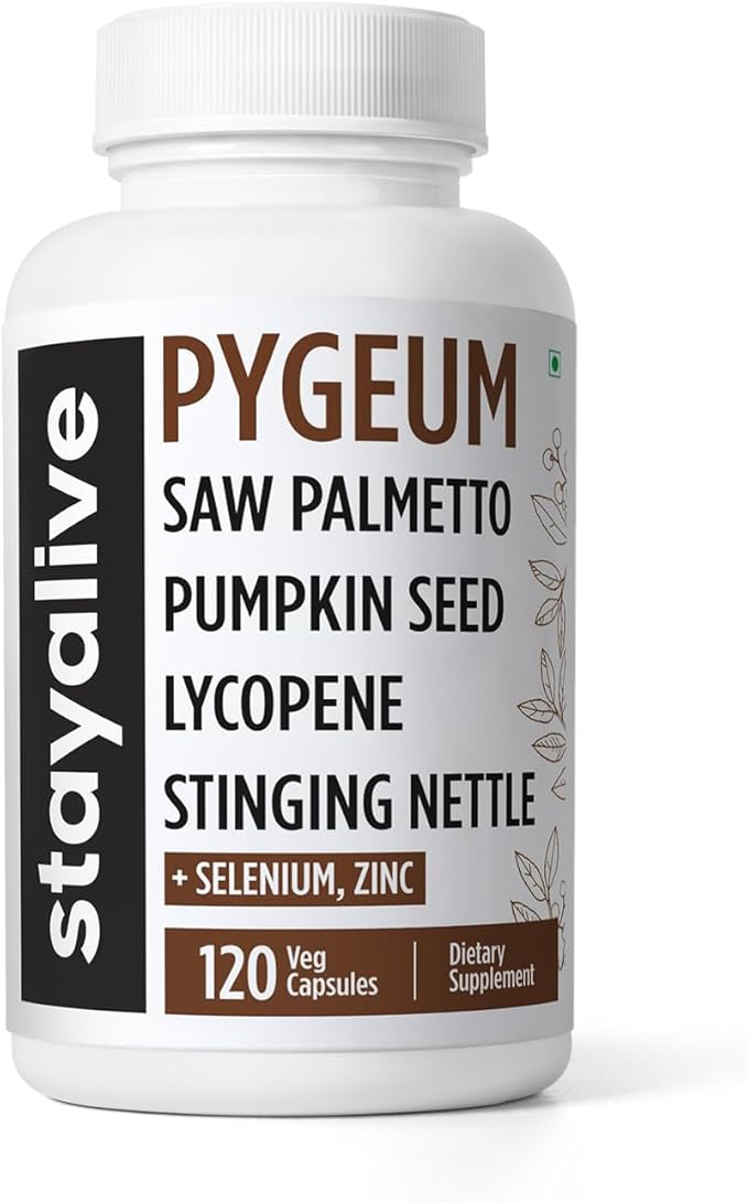 STAY ALIVE Pygeum Africanum Supplement, 7-in-1 Extract w/Saw Palmetto, Pumpkin Seed, Stinging Nettle and Lycopene, 120 Vegan Capsules, Non-GMO and Gluten-Free Pygeum Supplement for Men and Women