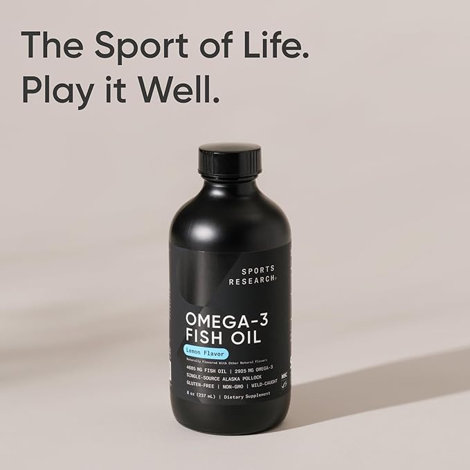 Sports Research® Omega-3 Fish Oil 4685mg - Sourced from Wild Caught Alaska Pollock - Natural Lemon Flavor, MSC Certified Sustainable - 8oz (48 Servings)
