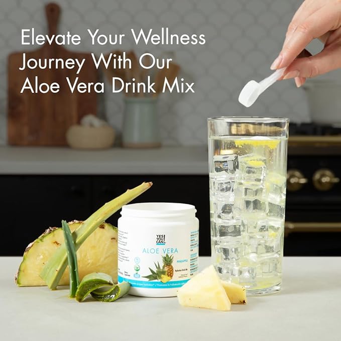 Yes You Can! Organic Aloe Vera Powder Drink Mix - Hydration Booster Infused with Pure Aloe Juice - Delicious Flavors - Made in USA - Antioxidant Rich - Pineapple Flavor - 40 Servings
