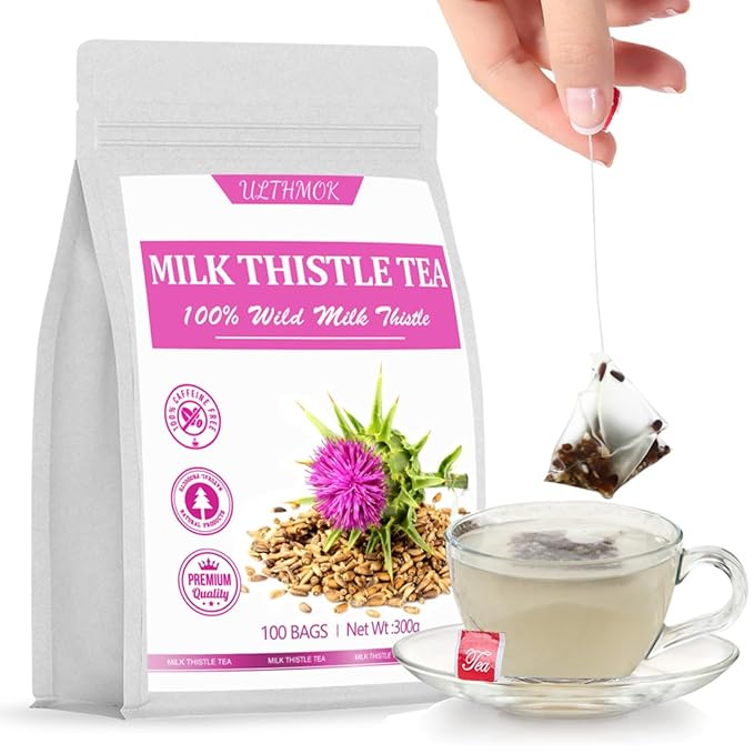 Premium 100 Milk Thistle Tea Bags, Made with 100% Wild Milk Thistle Seeds, for Liver Detox & No Additives & Caffeine Free.