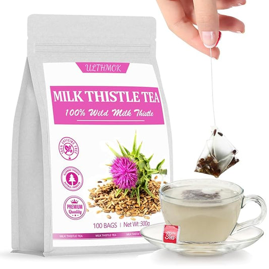 Premium 100 Milk Thistle Tea Bags, Made with 100% Wild Milk Thistle Seeds, for Liver Detox & No Additives & Caffeine Free.