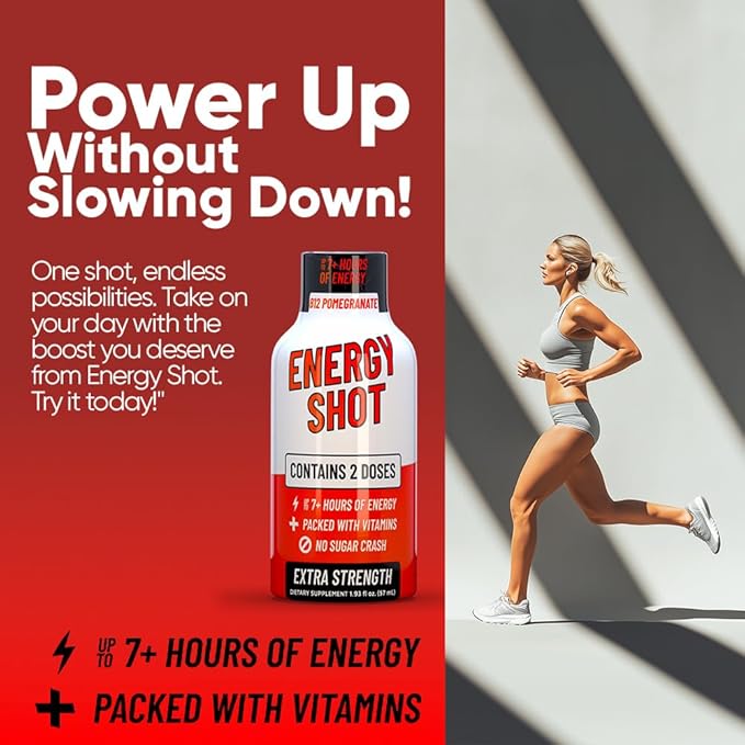 Açaí Pomegranate Extra Strength Energy Shot 12 pk – 260mg Natural Caffeine B12 B6 – Energy & Focus Support – 2 Servings Sugar Free Zero Calorie Green Tea B-Vitamins Electrolytes Vegan – 1.93 fl oz