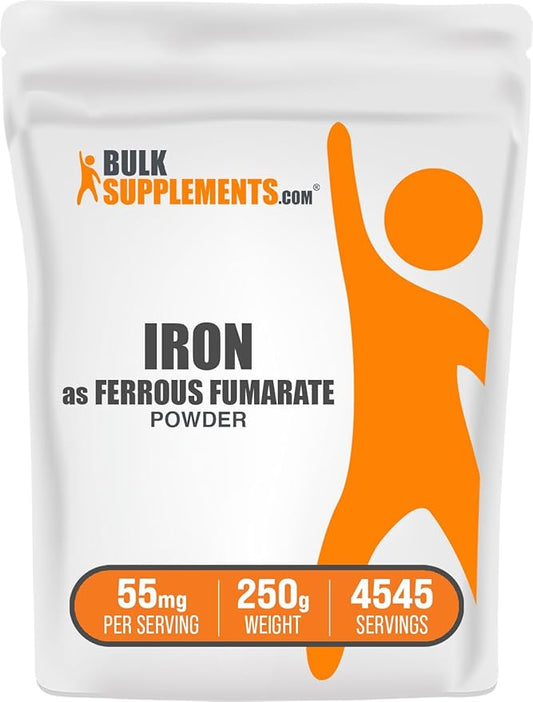BulkSupplements.com Ferrous Fumarate Powder - Essential Mineral, Iron Supplement for Men and Women - Gluten Free, 55mg per Serving, 250g (8.8 oz) (Pack of 1)