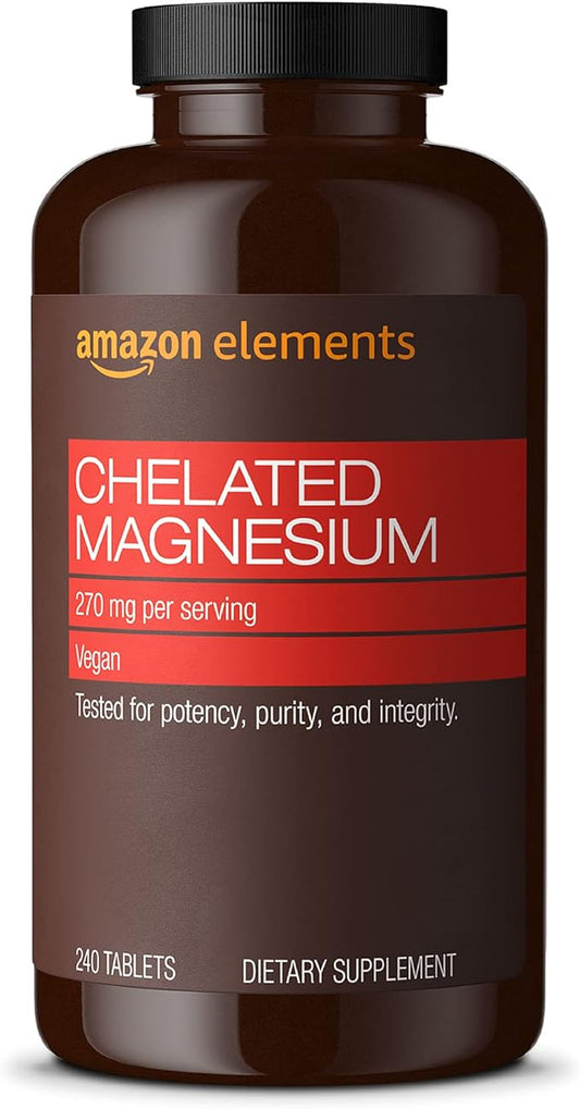 Amazon Elements - Chelated Magnesium, 240 tablets, 270 mg per Serving, as Magnesium Glycinate Chelate, Vegan
