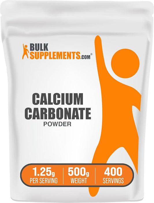 BulkSupplements.com Calcium Carbonate Powder - Calcium Carbonate Food Grade, High Absorption - Gluten Free, 1.25g per Serving, 500g (1.1 lbs) (Pack of 1)