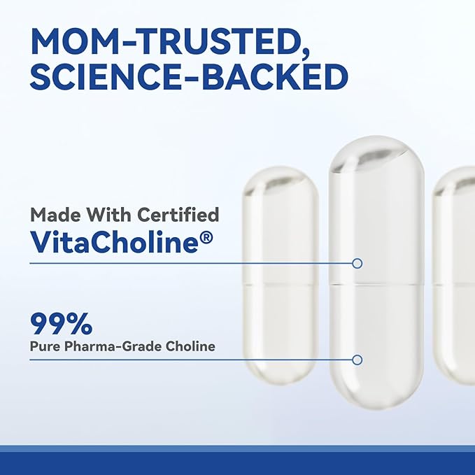 Prenatal Choline Supplements, Liquid Capsules for Focus, Memory, and Energy, 500mg Pure VitaCholine®, Supports Baby’s Cognitive Development in Pregnancy, 30 Day Supply, Made in the USA