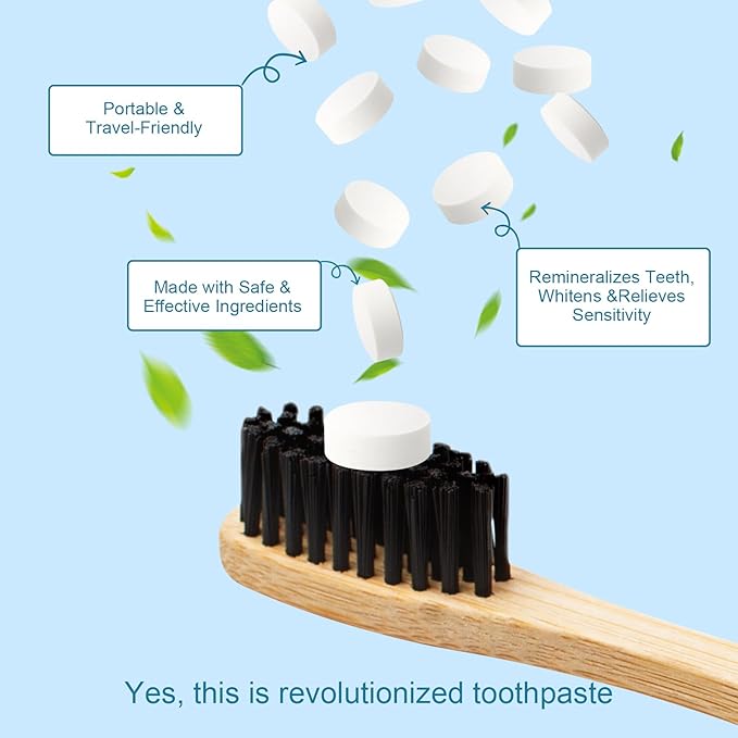 Toothpaste Tablets, Nano Hydroxyapatite with Probiotics, Fluoride & Plastic Free, Eco & Travel Friendly Size, Remineralizing Chewable Toothpaste Tabs - 62ct, Mint