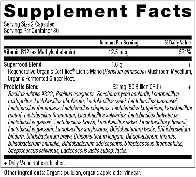 Ancient Nutrition Regenerative Organic Certified Probiotics, Extra Strength Probiotics, for Healthy Digestion and Immune System Function Support, 50 Billion CFUs* Per Serving, 60 Count
