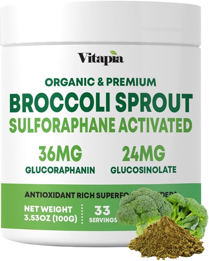 Organic Broccoli Sprout Powder - High in Sulforaphane & Antioxidant, Cognitive Health Support - 30 Day Supply - Non GMO & Gluten Free, 33 Servings (Pack of 1)