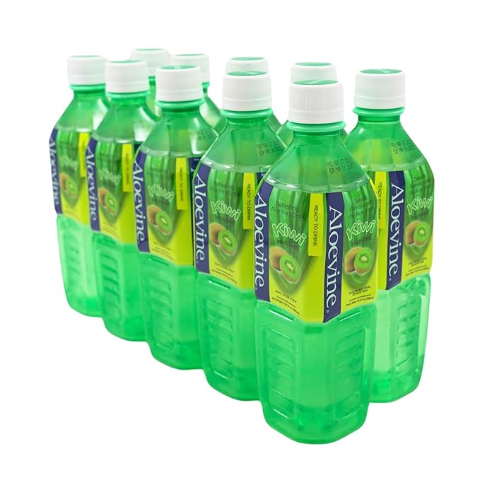 Aloevine Aloe Vera Drink Kiwi healthy juice pure with chunks of aloe l 16.9 oz. 10 pack l plant based Vegetable Korean drinks
