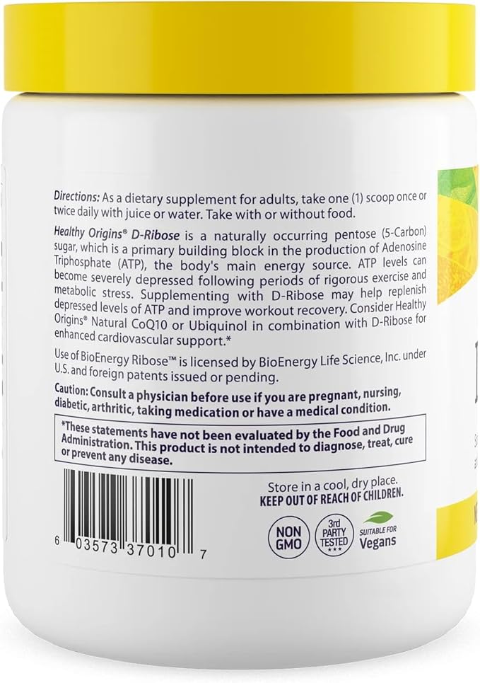 Healthy Origins D-Ribose Powder (BioEnergy, Non-GMO, Gluten Free, Energy Support, Heart Support), 10.6 Ounce
