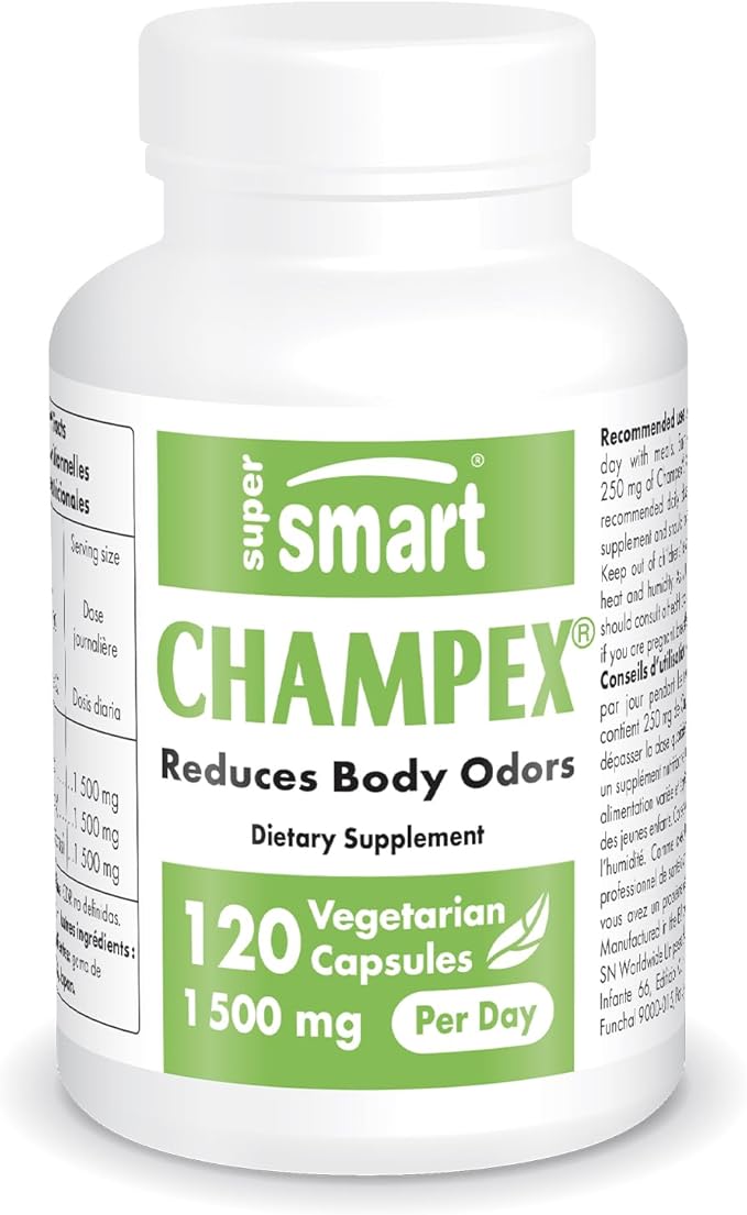 Supersmart - Champex Mushroom (Agaricus Bisporus Extract) 1500 mg per Day - Body Odor & Bad Breath Supplement - Internal Deodorizer | Non-GMO & Gluten Free - 120 Vegetarian Capsules