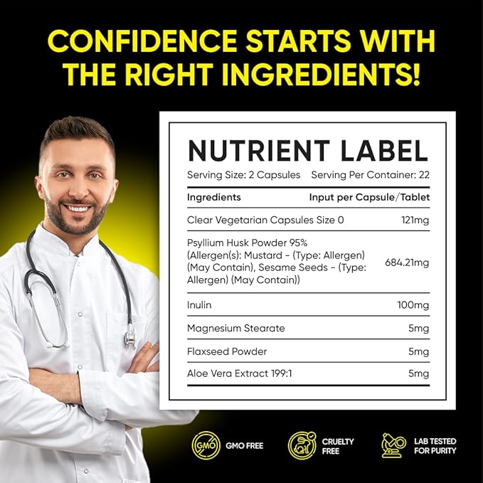 Fiber Supplement for Effortless Prep Time - Helps Promote Digestive Regularity - Psyllium Husk Based - 45 Capsules