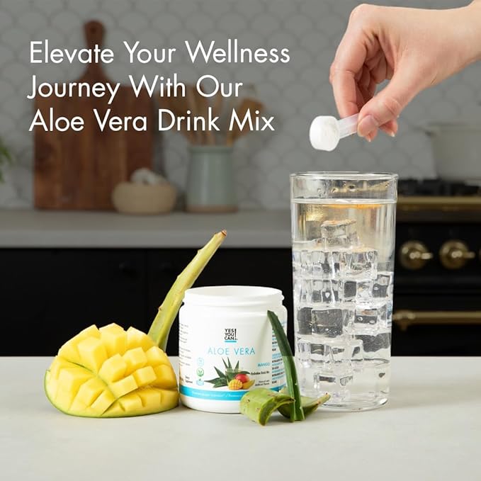 Yes You Can! Organic Aloe Vera Powder Drink Mix - Hydration Booster Infused with Pure Aloe Juice - Delicious Flavors - Made in USA - Antioxidant Rich - Mango Flavor - 40 Servings Per Canister (2 Pack)