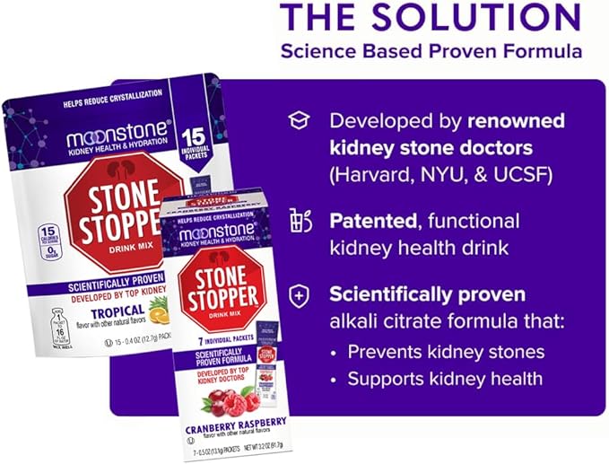Stone Stopper Drink Mix, Cranberry Raspberry, Kidney Stone Prevention, Calcium Oxalate Protector, Developed by Urologists to Improve Hydration and Support Kidney Health, 15 Day Supply