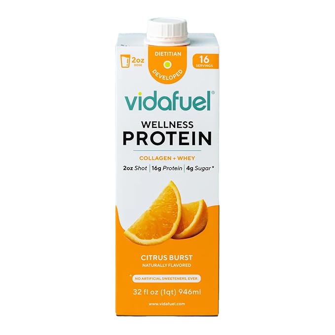 Protein Drink, 16g Protein Per 2oz Shot, 32 fl oz Carton, Citrus, Collagen and Whey Drink, No Artificial Sweeteners