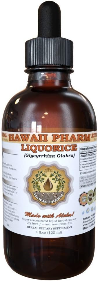 HawaiiPharm Liquorice Liquid Extract, Organic Liquorice (Glycyrrhiza Glabra) Tincture Supplement 4 oz