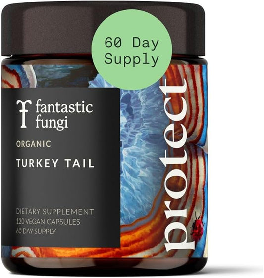 Organic Turkey Tail Mushroom Capsules - Mushroom Supplement for Gut Health & Immune Support, Functional Mushrooms, Adaptogen pills, Turkeytail extract - Vegan- Glass Jar, 120 Caps, 2 Month Supply