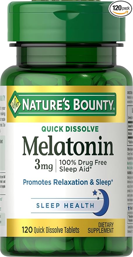 Nature's Bounty Melatonin, Promotes Relaxation & Sleep, 100% Drug Free Sleep Aid, 3 mg, 120 Quick Dissolve Tablets
