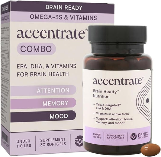 Brain Supplement for Natural Focus & Attention | for Kids | Active B Vitamin & Omega-3 Combo | Vitamin B Complex w/Omega 3 Fatty Acids EPA & DHA | Omega-3s in Small Pill | L-MTHF, B12, P5P, VIT D