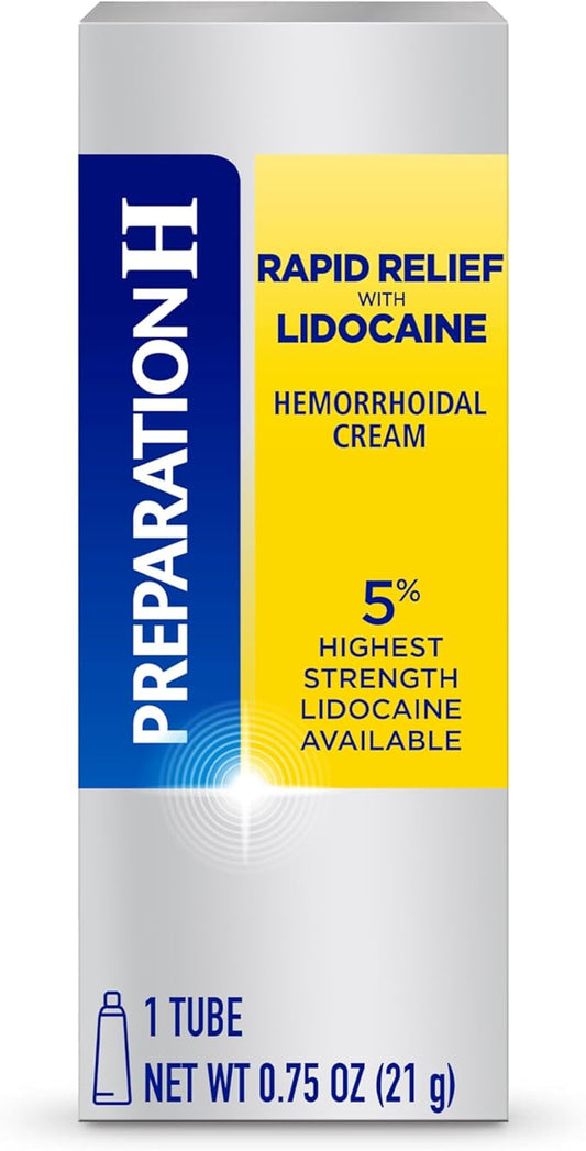 Preparation H Rapid Relief Hemorrhoid Cream with Lidocaine, Numbing Relief for Swelling, Pain, Burning and Itching - 0.75 Oz Tube