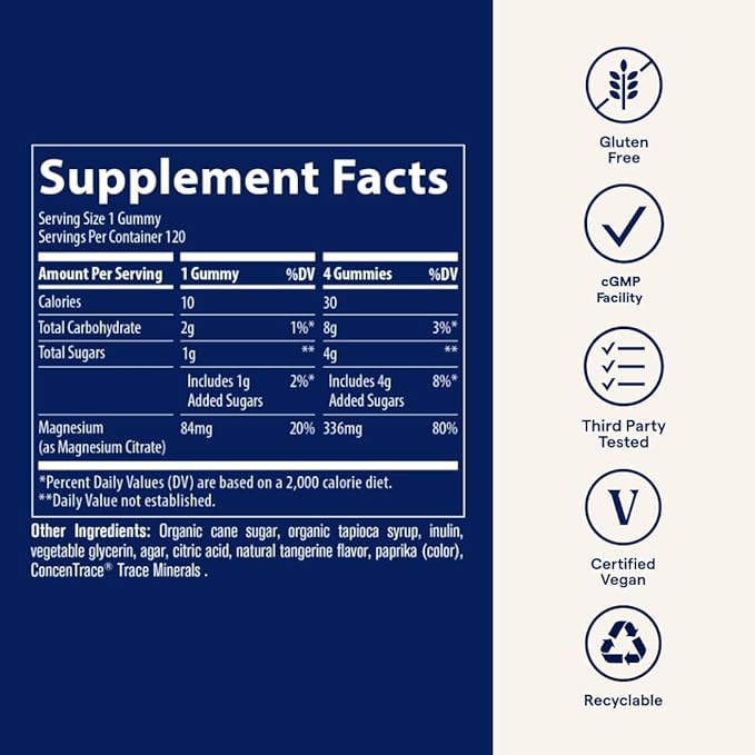 Trace Minerals Magnesium 84mg - Chewable Magnesium Supplement for Bone & Heart Health Support - Immune System Support - Aids Relaxation & Healthy Sleep - Tangerine, 120 Gummies (120 Servings)