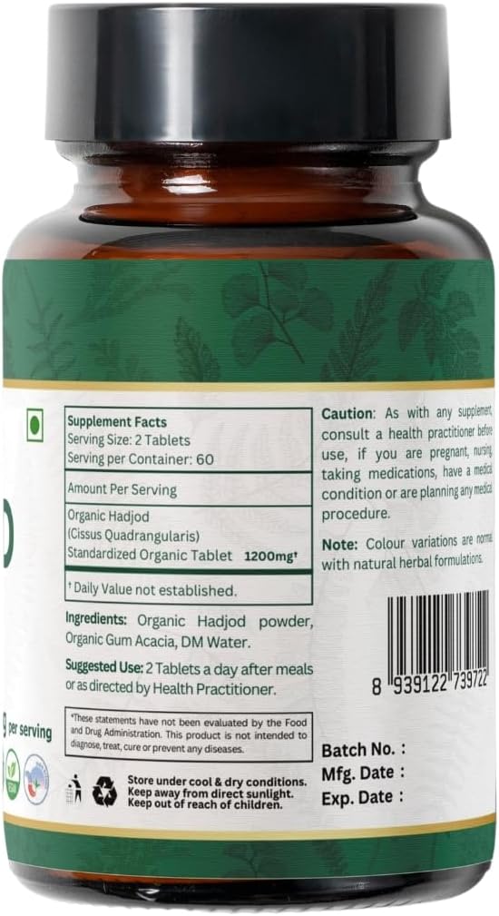 Hadjod 120 Tablets – USDA Organic Cissus Quadrangularis – Supports Joint Strength & Mobility* - Pack of 3