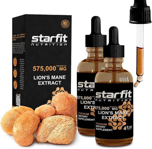 STARFIT Lion's Mane Mushroom Extract, 575,000 mg, Liquid Supplement for Immune Support, Memory, and Digestive Health, 4 fl oz