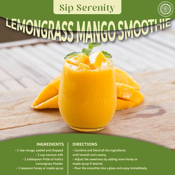Pride of India | Lemongrass Powder 3.53 oz (100 gm) resealable pouch pack | Ideal for Cooking & Drinks | Perfect seasoning for Juices, Smoothies, Marinades | Gourmet Condiment, Pure & Fresh, Vegan