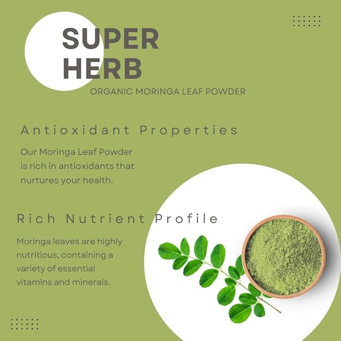 Organic Moringa Powder - Raw Sun Dried Oleifera Leaf Powder - for Healthy Herbal Tea, Smoothies, Sauces, and Dips (16 OZ)