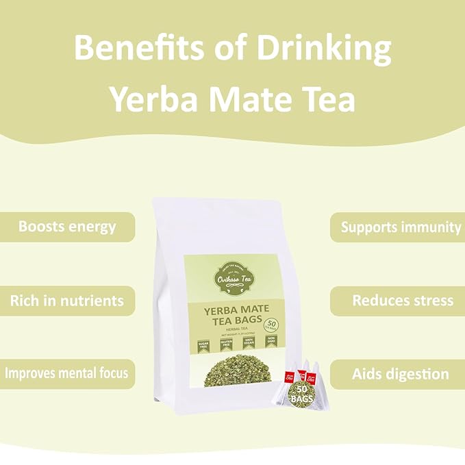 Ovikaso Tea, Yerba Mate Tea Bags, 50 Pyramid Tea Bags, 3g/bag, Cultivated From Argentina, Unsmoked Pure Yerba Mate, Rich In Antioxidants