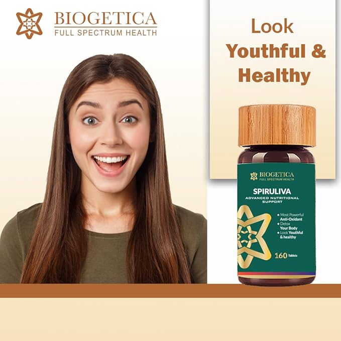 Organic Spiruliva Pills with Astaxanthin - Non-GMO, Rich in Vegan Protein, Vitamins & Prebiotics - 100% Vegan Ayurveda Supplement - 160 Tablets