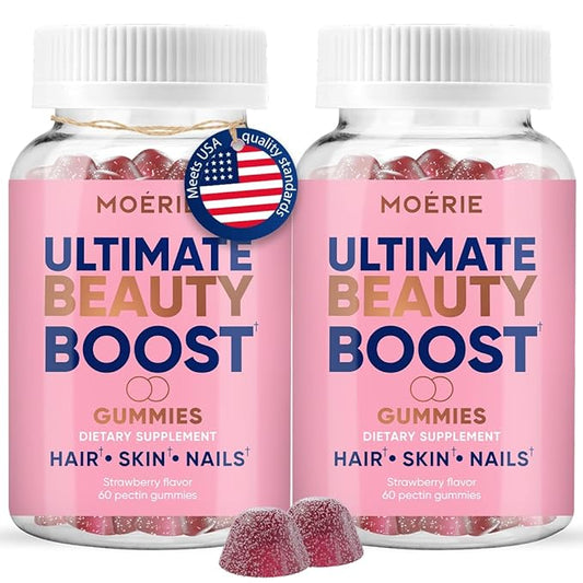 Moerie Hair Skin and Nails Gummies for Women & Men - Biotin for Hair Loss, Gummy Vitamins & Growth Dietary Supplements - Sugarbear for Thicker Hair - Allergen Free - 120 per Serving - Balanced Diet
