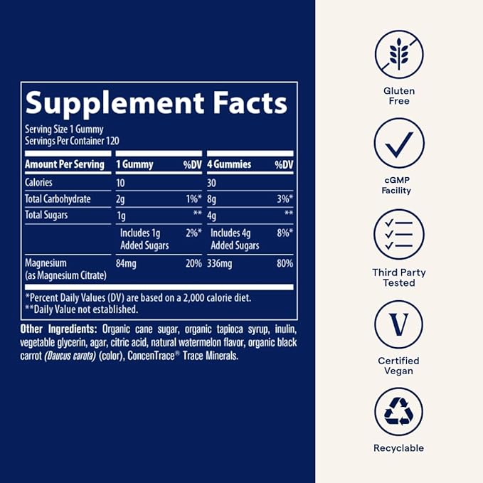 Trace Minerals Magnesium 84mg - Chewable Magnesium Supplement for Bone & Heart Health Support - Immune System Support - Aids Relaxation & Healthy Sleep - Watermelon, 120 Gummies (120 Servings)