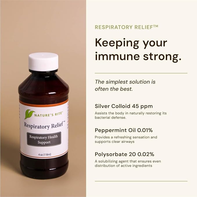 Nature's Rite Respiratory Relief with Colloidal Silver and Peppermint Oil - Support for Breathing Comfort - 4oz (New) - 1 Count