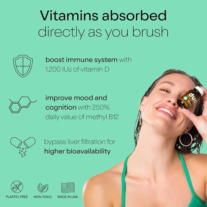 Duo Immunity Toothpaste Tablets | Vitamin D3 + B12 w/Nano-Hydroxyapatite (nHa) - Whitening, Remineralize & Reduce Sensitivity | Sustainable & Plastic Free | Wild Mint w/Sage, 1 Bottle/ 62 Tablets