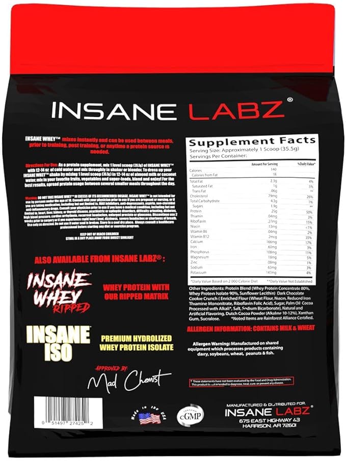 Insane Labz Insane Whey,100% Muscle Building Whey Protein, BCAA Amino Profile, Mass Gainer, Meal Replacement (Chocolate, 120 Servings)