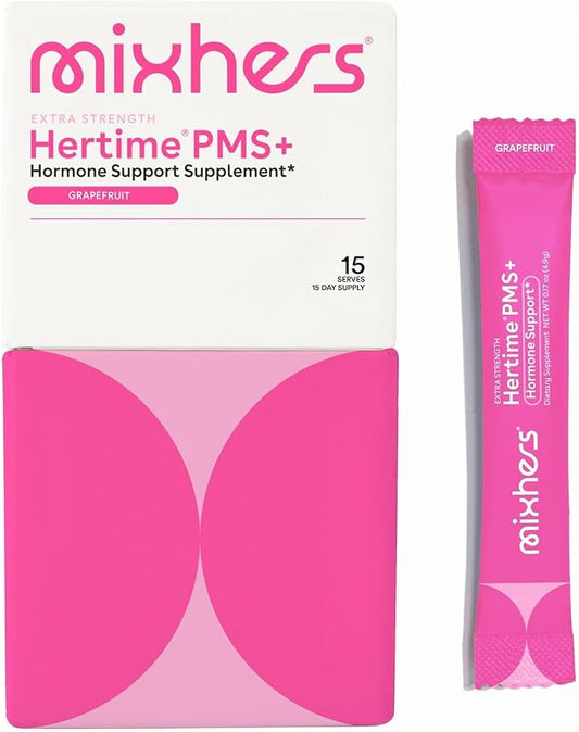 Extra Strength Hertime PMS+ Hormone Balance for Women - PMS & Menstrual Relief - Minerals, Peony Roots, Siberian Ginseng - Supplement for Women - 15 Drink Packets - Sugar Free - Grapefruit