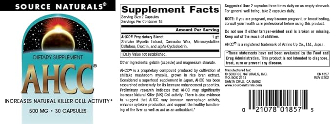 Source Naturals AHCC 500 mg Increases Natural Killer Cell Activity* 500mg - 30 Capsules