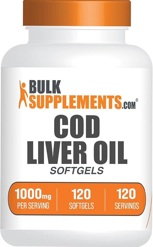 BulkSupplements.com Cod Liver Oil Softgels - Nutritional Supplement, Cod Liver Oil 1000mg - Gluten Free, 1 Softgel per Serving, 120 Count (Pack of 1)