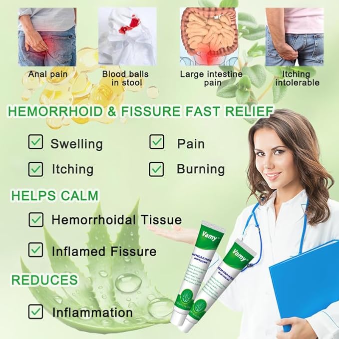 vamy Herbal Hemorrhoid Cream, Hemorrhoid Treatment and Hemorrhoids Cream with Lidocaine 4% and Phenylephrine HCI for Fast Relief of Pain, Swelling, Itching, Burning, Hemorrhoidal Treatment. 2 pc