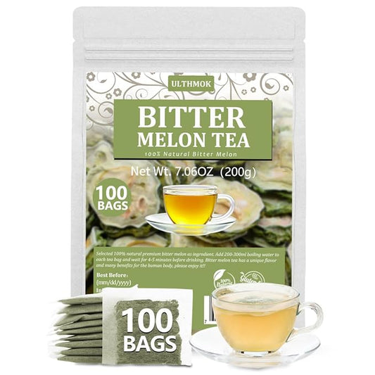 Premium 100 Bitter Melon Tea Bags, Made with 100% Pure Natural Bitter Melon, No Additives & Caffeine Free & No Sugar Added.