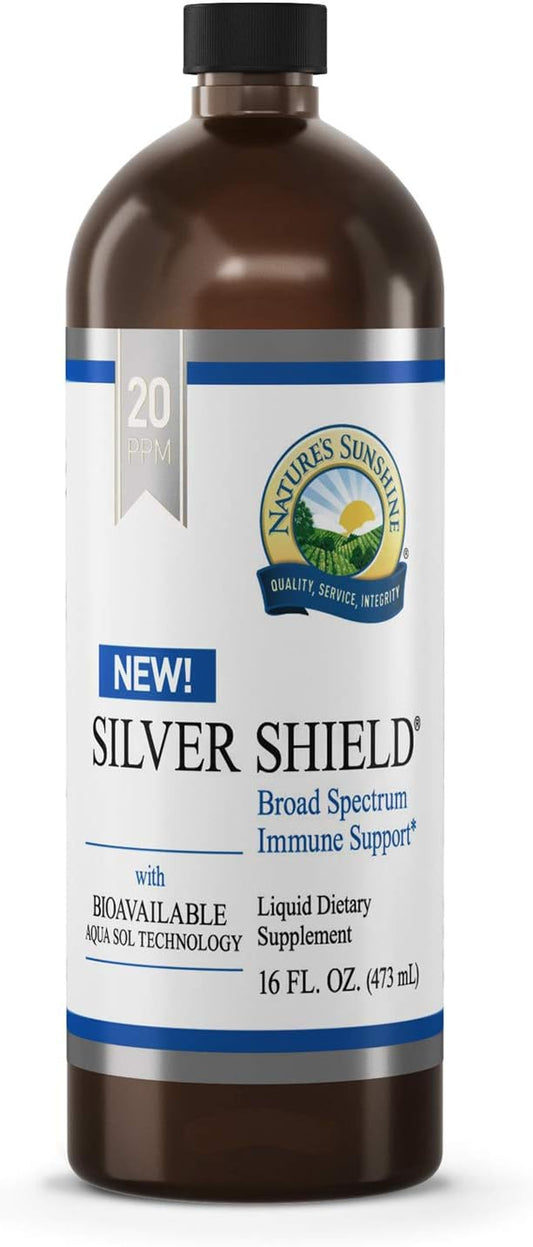 Nature's Sunshine Silver Shield Liquid, 16 Fl Oz | Colloidal Silver Liquid with Aqua Sol Technology Provides Immune Support and Protection