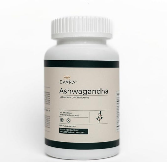 EVARA Ashwagandha Capsules with Black Pepper – 100 Count | High Potency 500mg Root Extract with 5% Withanolides | Natural Stress & Anxiety Relief, Sleep Support & Mood Balance