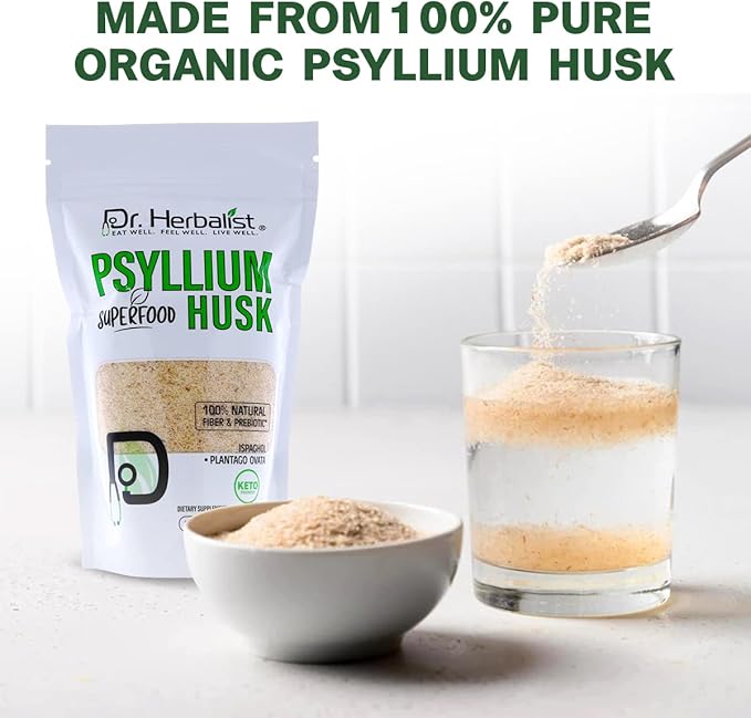 Dr. Herbalist Psyllium Husk Powder 170g (6oz) | Organic Natural Fiber Supplement | Keto-Friendly Isabgol Powder for Digestive Support & Daily Wellness