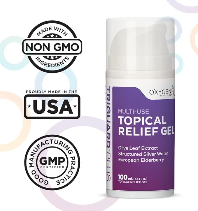 TriGuard Plus Colloidal Silver Topical Recovery Gel Natural Structured Silver Water & European Elderberry 3.4oz / 100ml
