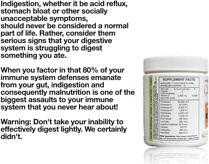 Sufficient C - Glutenizer Force Plus Kiwi-Strawberry Digestive-Ade Drink Mix - Naturally Effective, Premium, Full Spectrum Enzyme Blend with 2,000 mg. Vitamin C - Acid Reflux, Indigestion Solution