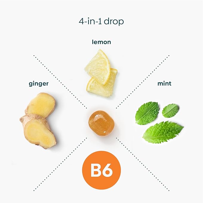 UpSpring Stomach Settle for Moms Drops for Occasional Morning Sickness with Ginger, Lemon, Spearmint, and B6. Individually Wrapped Drops, 28 Ct(Packaging May Vary)